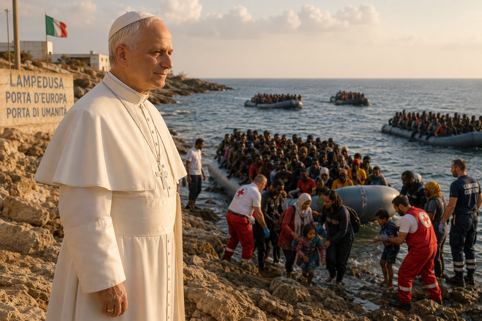 Pope Leo XIV Just Rejected JD Vance's Invitation to America's 250th Birthday — Choosing Migrants Instead Pope Leo XIV on the shore of Lampedusa as migrants arrive by sea