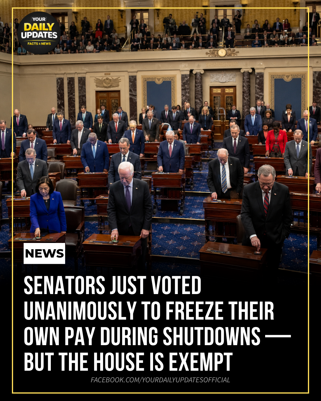 Senators Just Voted Unanimously to Freeze Their Own Pay During Shutdowns — But the House Is Exempt