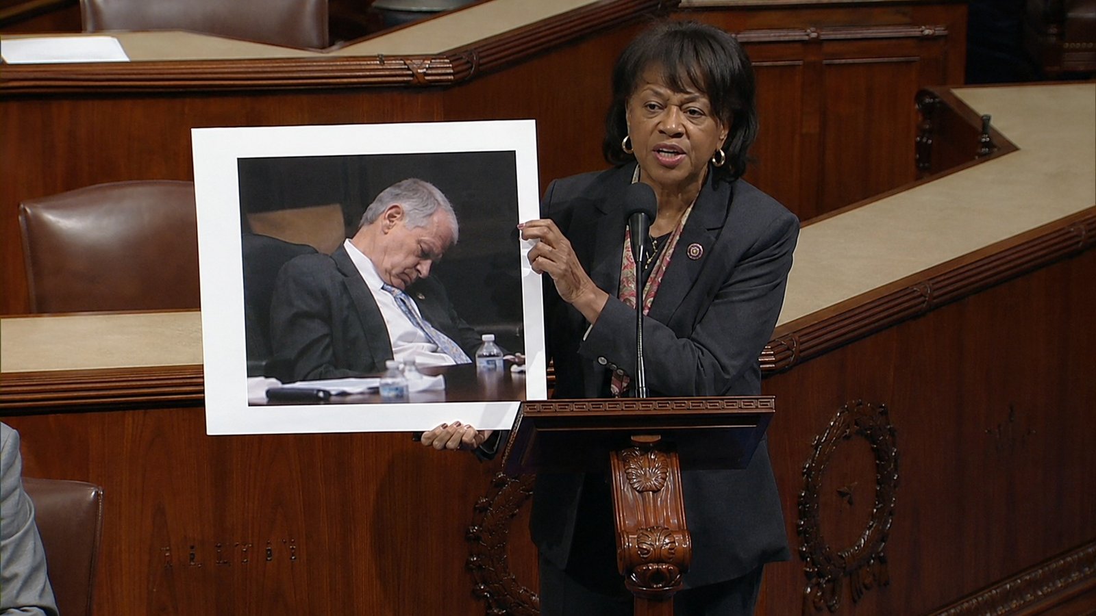 Democrat Holds Up Photo Of A Sleeping Trump On The House Floor, Calls It A 'Grave National Security Threat' Democrat Holds Up Photo Of A Sleeping Trump On The House Floor, Calls It A ‘Grave National Security Threat’