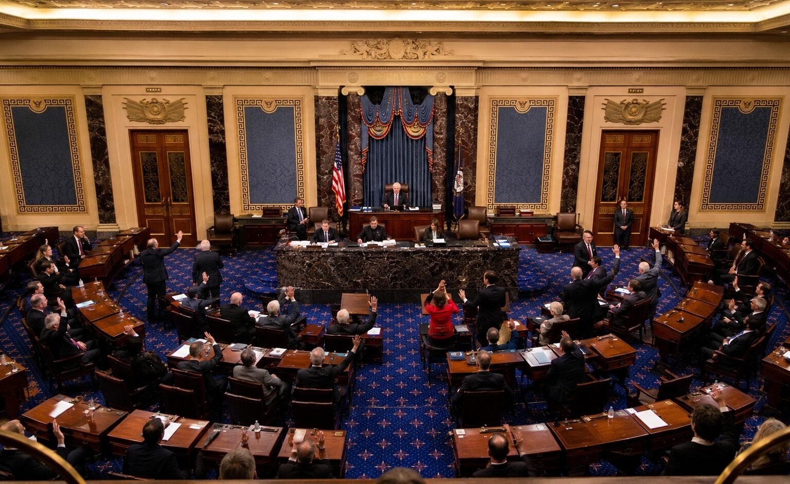 senatevotes99to0freezepayshutdown image1